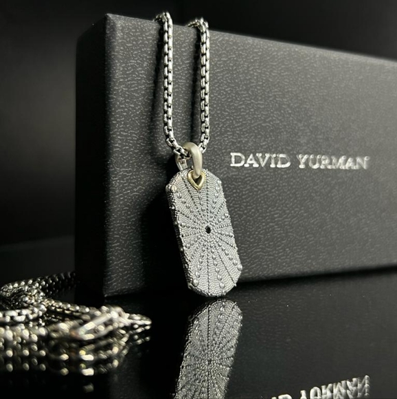 David Yurman Diamond Dog Tag Pendant and chain - Picture 6 of 8